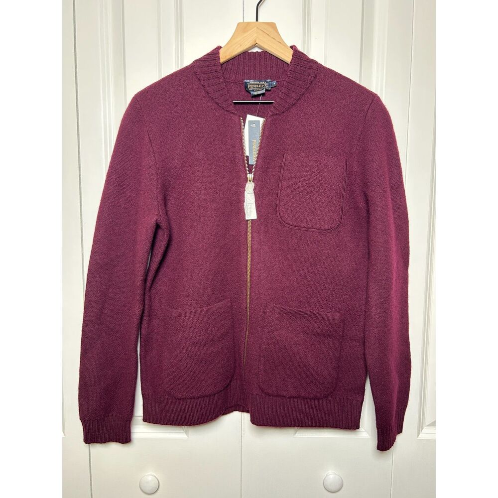 NWT Pendleton 100% Merino Wool Full Zip Knit Cardigan Sweater Burgundy